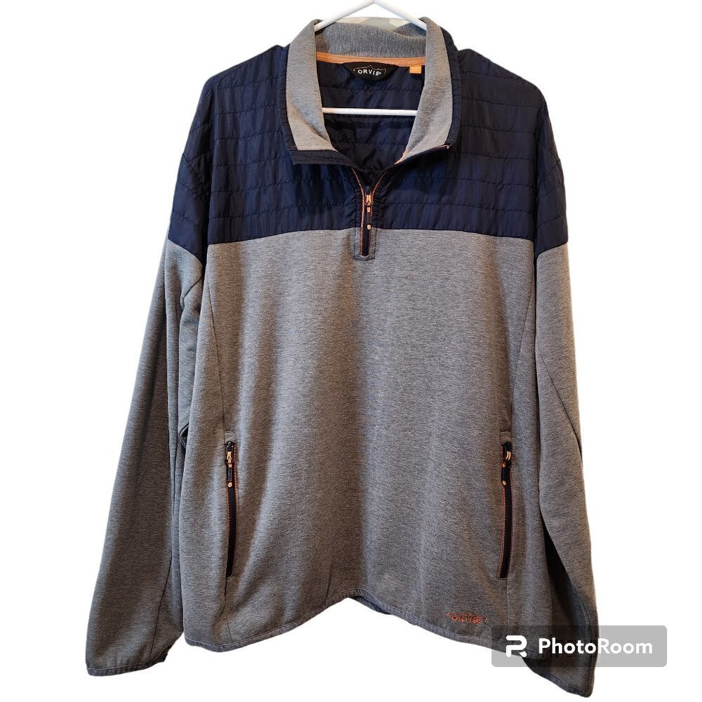 Orvis Classic Collection Men's Sz XXL Gray Blue Fleece Full Zip Jacket